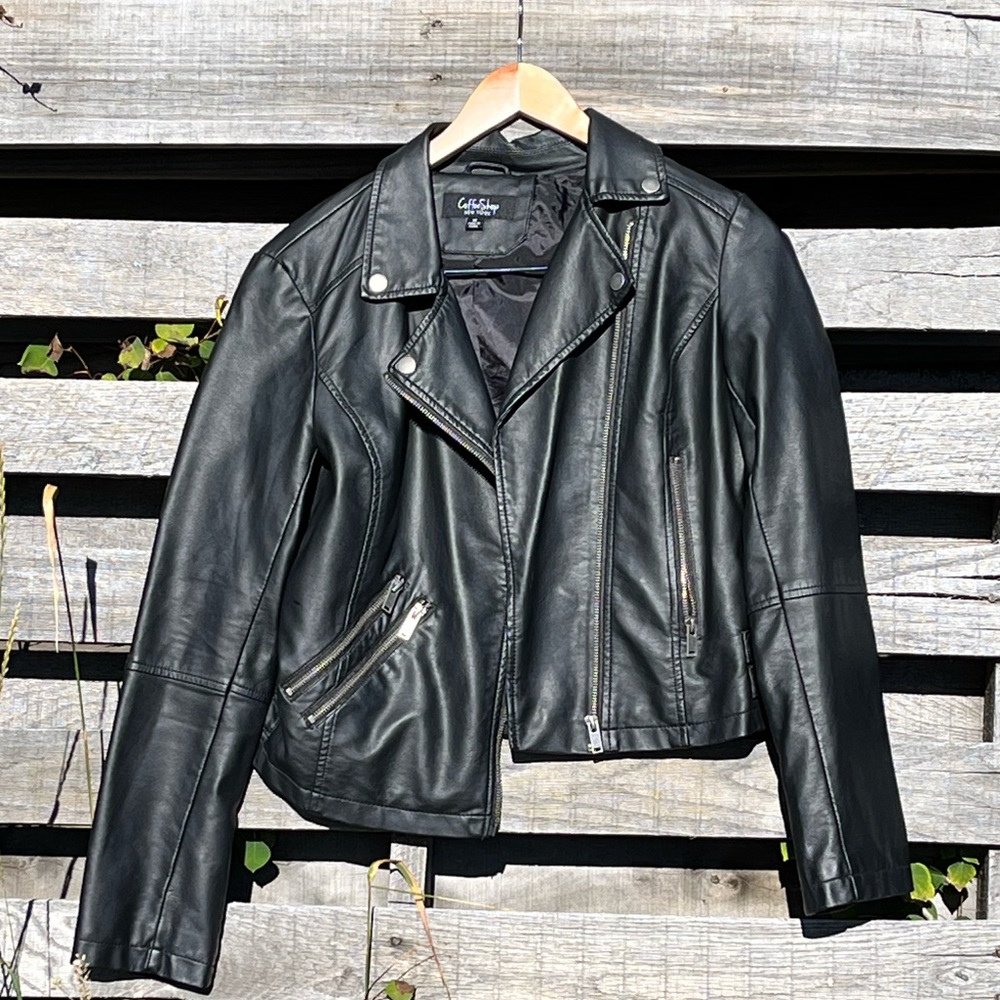 Coffee Shop New York Black Faux Leather Jacket Gem
